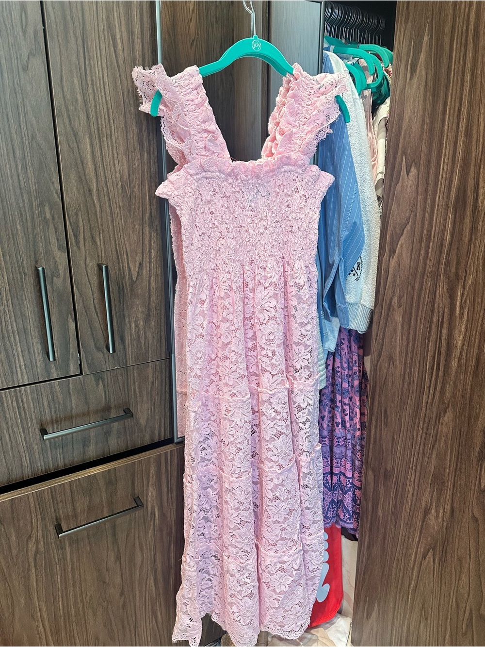 Hill House Pink Lace Ruffle Strap Midi Dress